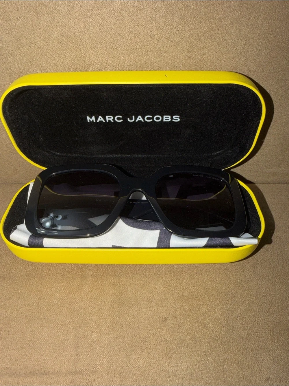 Marc Jacobs Men’s Black Square Sunglasses with Yellow Case